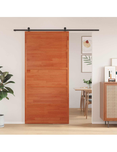 Porta del fienile Marrone cerato Legno Massello di Pino