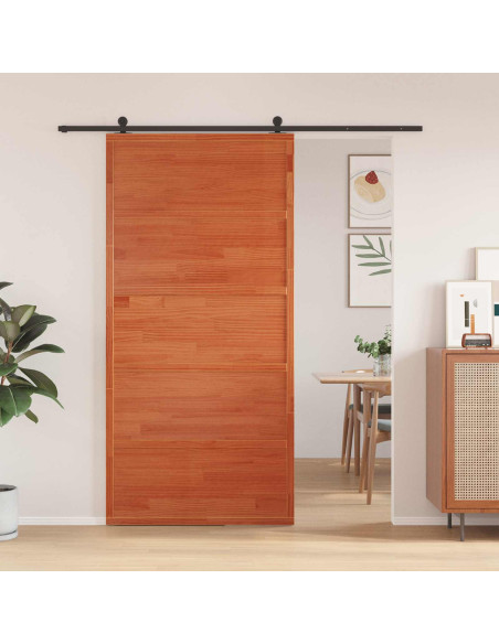 Porta del fienile Marrone cerato Legno Massello di Pino