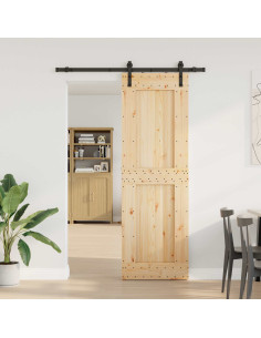 Porta scorrevole NARVIK Naturale e Nero 70 x 210 cm (152,5 cm)