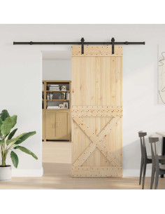 Porta scorrevole NARVIK Naturale e Nero 90 x 210 cm (213,5 cm)