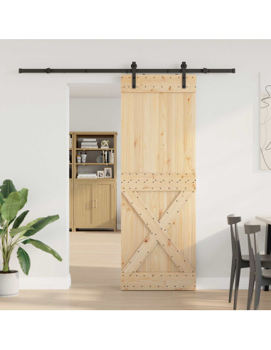 Porta scorrevole NARVIK Naturale e Nero 80 x 210 cm (213,5 cm)