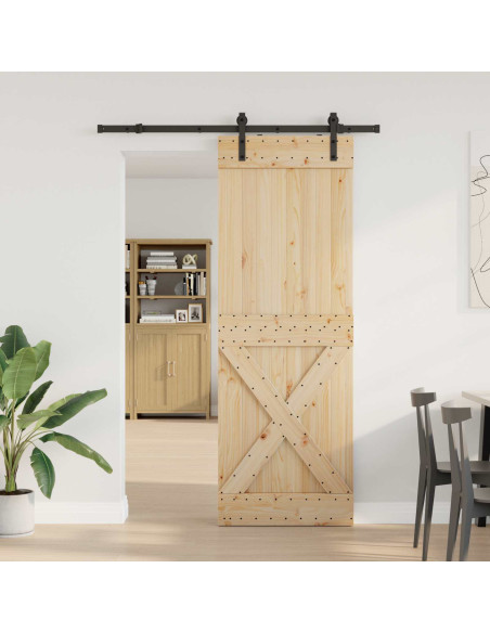 Porta scorrevole NARVIK Naturale e Nero 80 x 210 cm (152,5 cm)