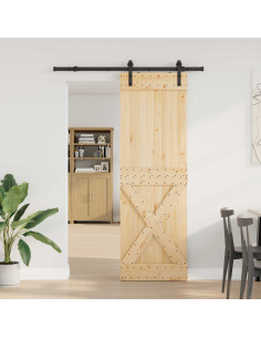 Porta scorrevole NARVIK Naturale e Nero 70 x 210 cm (152,5 cm)