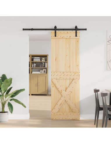 Porta scorrevole NARVIK Naturale e Nero 70 x 210 cm (152,5 cm)