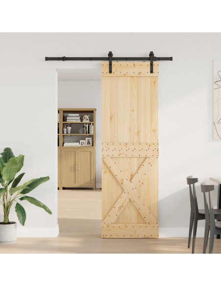 Porta scorrevole NARVIK Naturale e Nero 70 x 210 cm (152,5 cm)