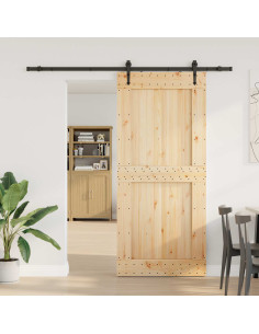 Porta scorrevole NARVIK Naturale e Nero 100 x 210 cm (213,5 cm)
