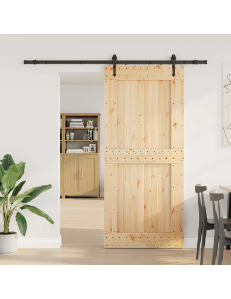 Porta scorrevole NARVIK Naturale e Nero 100 x 210 cm (213,5 cm)