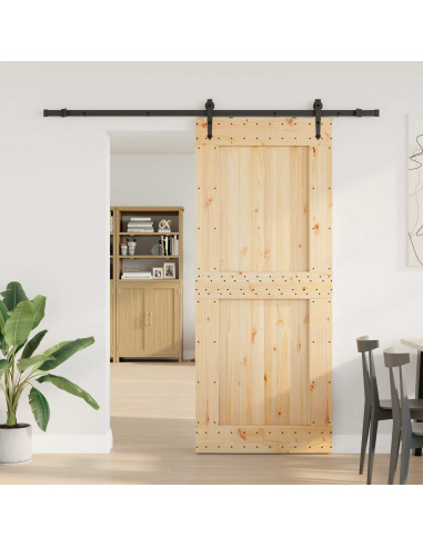 Porta scorrevole NARVIK Naturale e Nero 95 x 210 cm (213,5 cm)