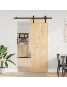 Porta scorrevole NARVIK Naturale e Nero 70 x 210 cm (152,5 cm)