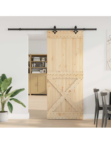 Porta scorrevole NARVIK Naturale e Nero 95 x 210 cm (213,5 cm)