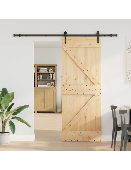 Porta scorrevole NARVIK Naturale e Nero 80 x 210 cm (213,5 cm)