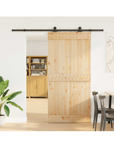 Porta scorrevole NARVIK Naturale e Nero 100 x 210 cm (213,5 cm)