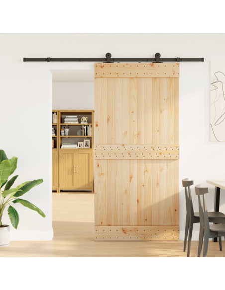 Porta scorrevole NARVIK Naturale e Nero 100 x 210 cm (213,5 cm)