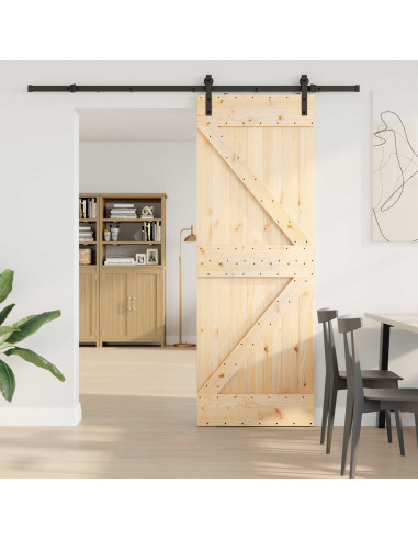 Porta scorrevole NARVIK Naturale e Nero 70 x 210 cm (213,5 cm)