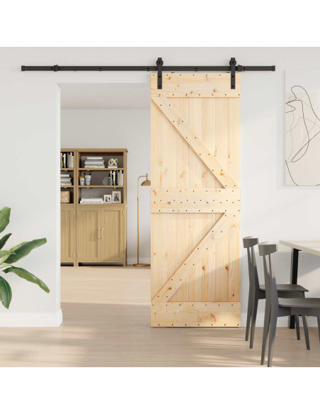 Porta scorrevole NARVIK Naturale e Nero 70 x 210 cm (213,5 cm)