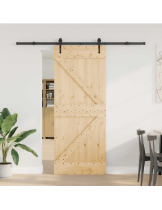 Porta scorrevole NARVIK Naturale e Nero 85 x 210 cm (213,5 cm)