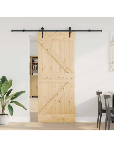 Porta scorrevole NARVIK Naturale e Nero 85 x 210 cm (213,5 cm)