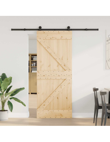 Porta scorrevole NARVIK Naturale e Nero 85 x 210 cm (213,5 cm)
