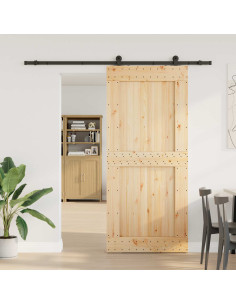 Porta scorrevole NARVIK Naturale e Nero 100 x 210 cm (213,5 cm)