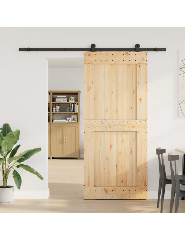 Porta scorrevole NARVIK Naturale e Nero 100 x 210 cm (213,5 cm)