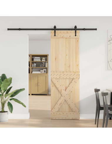 Porta scorrevole NARVIK Naturale e Nero 70 x 210 cm (213,5 cm)