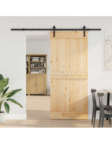 Porta scorrevole NARVIK Naturale e Nero 90 x 210 cm (213,5 cm)