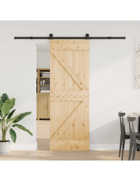 Porta scorrevole NARVIK Naturale e Nero 70 x 210 cm (213,5 cm)