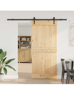 Porta scorrevole NARVIK Naturale e Nero 90 x 210 cm (213,5 cm)