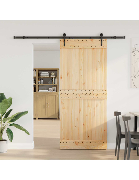 Porta scorrevole NARVIK Naturale e Nero 90 x 210 cm (213,5 cm)