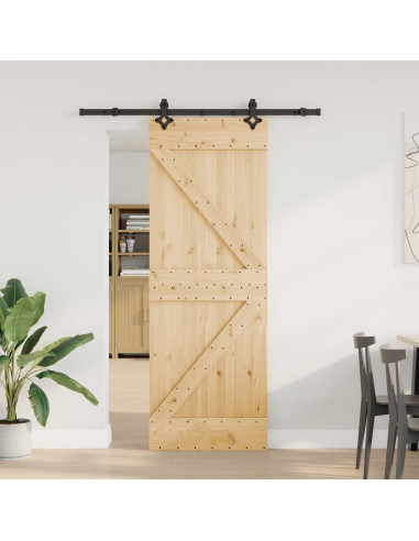 Porta scorrevole NARVIK Naturale e Nero 70 x 210 cm (152,5 cm)