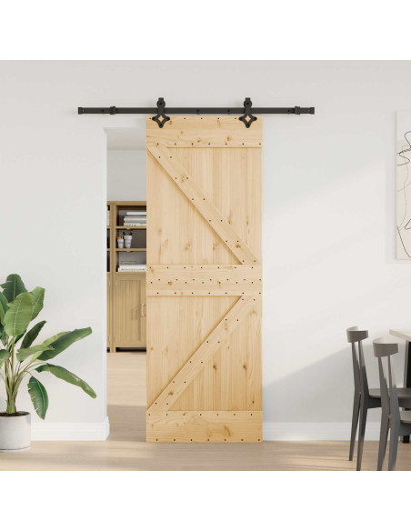 Porta scorrevole NARVIK Naturale e Nero 70 x 210 cm (152,5 cm)