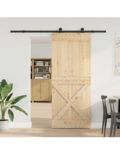 Porta scorrevole NARVIK Naturale e Nero 95 x 210 cm (213,5 cm)