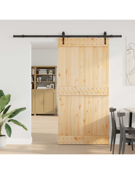 Porta scorrevole NARVIK Naturale e Nero 100 x 210 cm (213,5 cm)