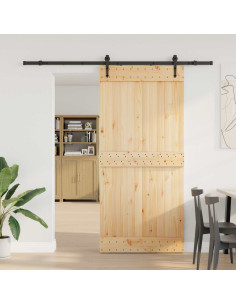 Porta scorrevole NARVIK Naturale e Nero 95 x 210 cm (213,5 cm)