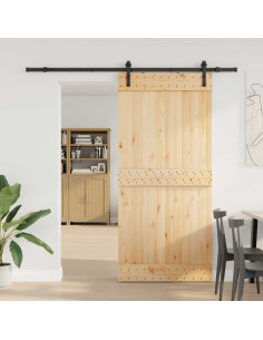 Porta scorrevole NARVIK Naturale e Nero 95 x 210 cm (213,5 cm)
