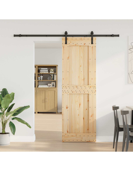 Porta scorrevole NARVIK Naturale e Nero 70 x 210 cm (213,5 cm)