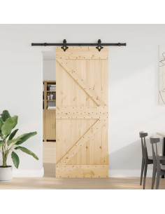 Porta scorrevole NARVIK Naturale e Nero 85 x 210 cm (152,5 cm)