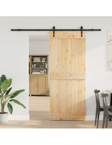 Porta scorrevole NARVIK Naturale e Nero 85 x 210 cm (213,5 cm)