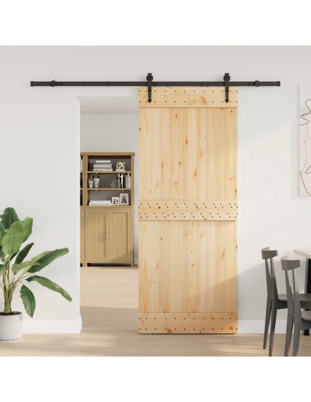 Porta scorrevole NARVIK Naturale e Nero 85 x 210 cm (213,5 cm)
