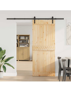 Porta scorrevole NARVIK Naturale e Nero 85 x 210 cm (213,5 cm)