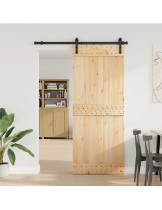 Porta scorrevole NARVIK Naturale e Nero 85 x 210 cm (152,5 cm)