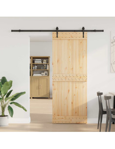Porta scorrevole NARVIK Naturale e Nero 80 x 210 cm (213,5 cm)