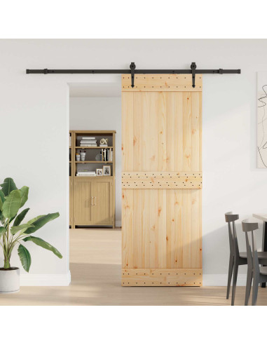 Porta scorrevole NARVIK Naturale e Nero 80 x 210 cm (213,5 cm)