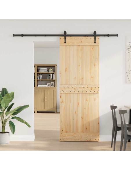 Porta scorrevole NARVIK Naturale e Nero 80 x 210 cm (213,5 cm)