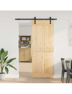 Porta scorrevole NARVIK Naturale e Nero 80 x 210 cm (152,5 cm)