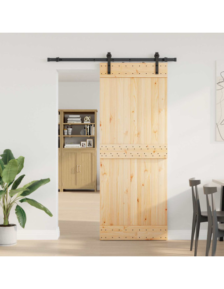 Porta scorrevole NARVIK Naturale e Nero 80 x 210 cm (152,5 cm)