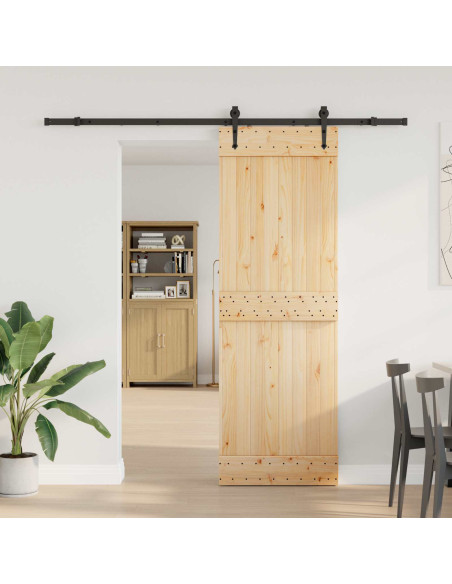 Porta scorrevole NARVIK Naturale e Nero 70 x 210 cm (213,5 cm)