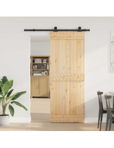 Porta scorrevole NARVIK Naturale e Nero 80 x 210 cm (152,5 cm)