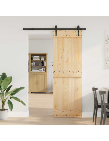 Porta scorrevole NARVIK Naturale e Nero 70 x 210 cm (152,5 cm)