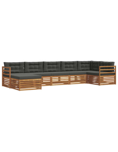 Set divani 7 pcs Naturale e Antracite Legno di Acacia Massello